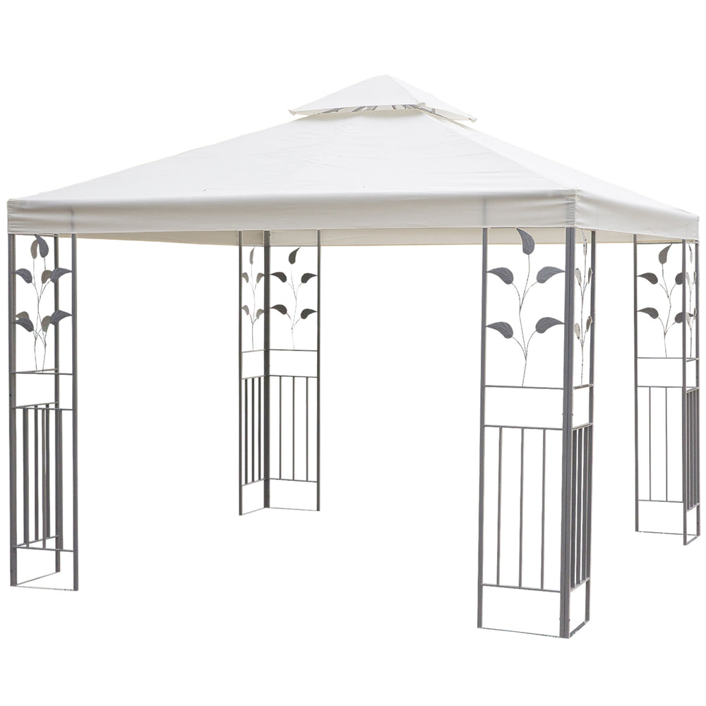 Gazebo 10 x 10 en métal avec structure décorative et toit ventilé, couleur crème