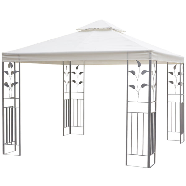 Gazebo 10 x 10 en métal avec structure décorative et toit ventilé, couleur crème