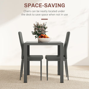 Ensemble de cuisine rectangulaire 3 pièces avec structure en métal et revêtement en similicuir gris