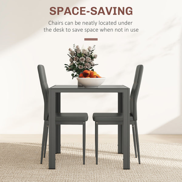 Ensemble de cuisine rectangulaire 3 pièces avec structure en métal et revêtement en similicuir gris