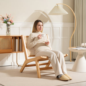 Fauteuil d'appoint en rotin avec cadre en bois d'hévéa, couleur naturelle