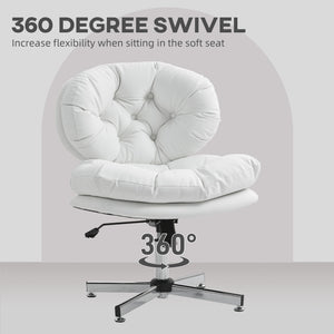 Office chair without armrests with wide, padded seat, white.