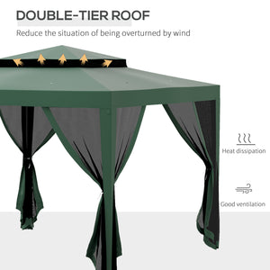 10' x 10' Outdoor Canopy Tent Party Tent with Mesh Netting and Double Tier Roof for Backyard, Garden, Patio, Green