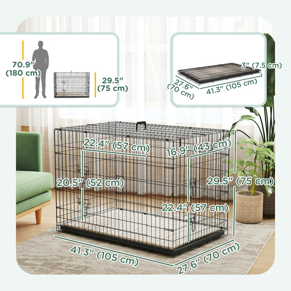 Cage pour chien 41" avec 2 portes, cage pliable en métal avec coussin moelleux, noire