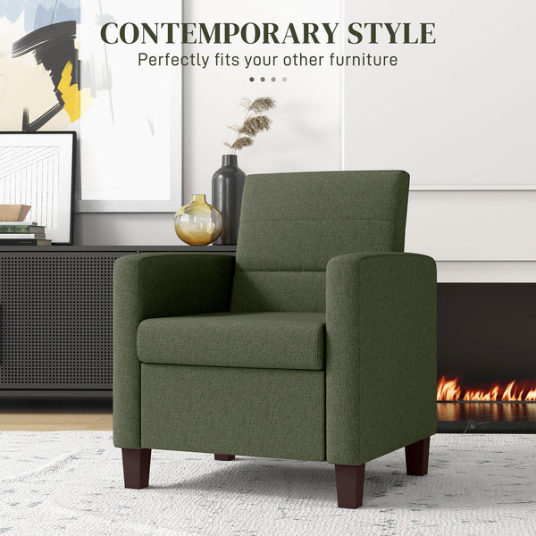 Fauteuil en tissu avec coussin d'assise et patins antidérapants, vert foncé