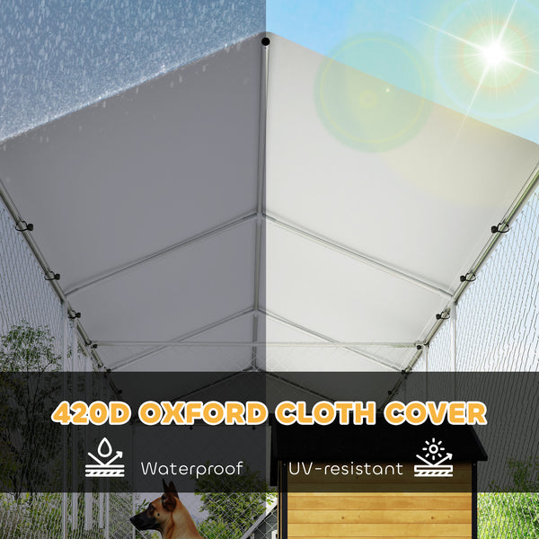 Outdoor Dog Kennel with Two Rooms, Waterproof UV-Resistant Cover, Escape-Proof Lock, 19.7' x 7.5' x 7.5'