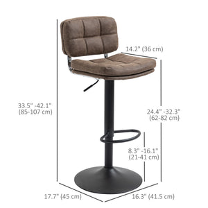 Set of 2 Counter Height Swivel Bar Stools with Adjustable Height, Backrest and Footrest, in PU Leather