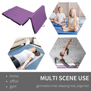 Tapis de gymnastique pliable 4'x10'x2'', avec poignées de transport, pour yoga, MMA, arts martiaux, étirements, violet