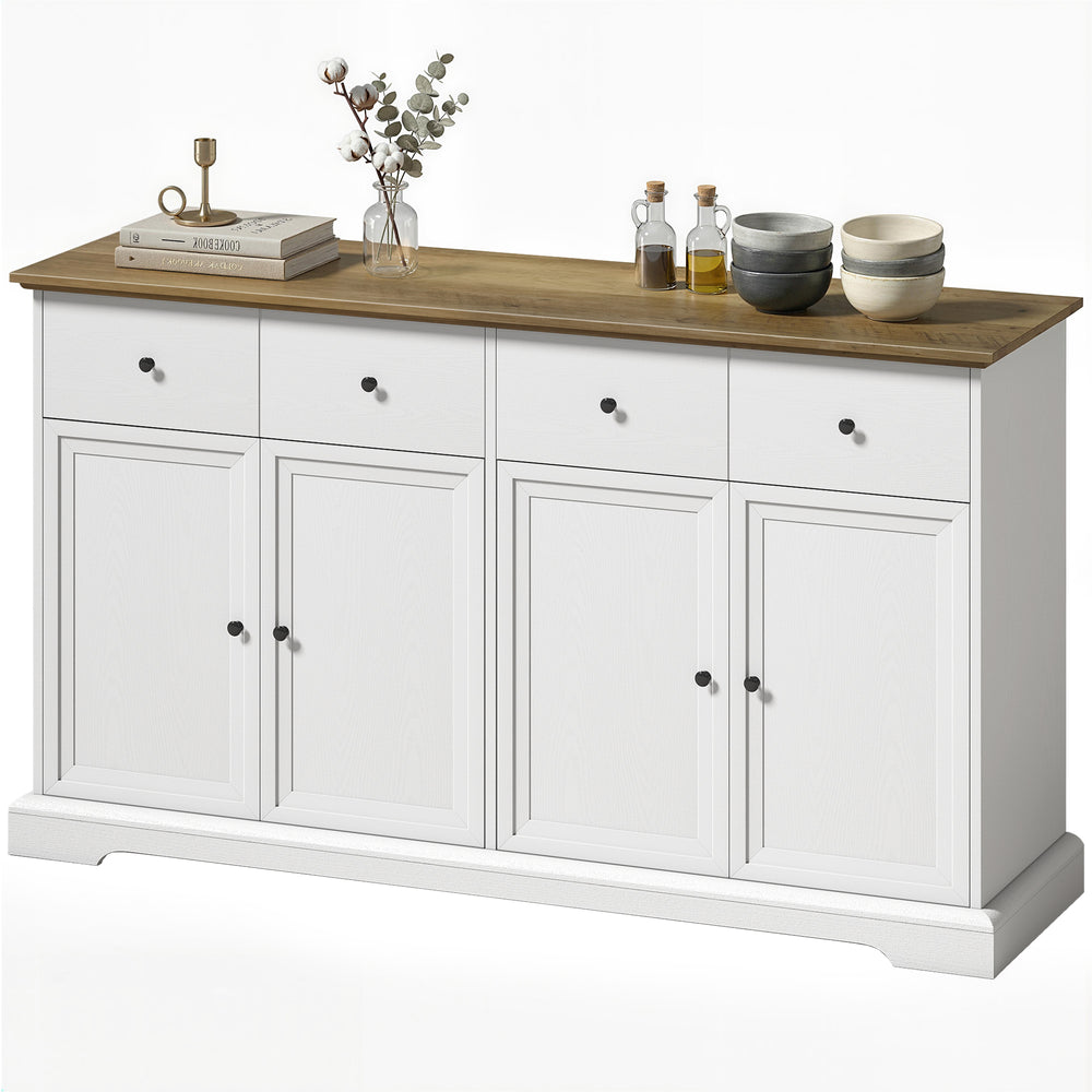 Buffet de cuisine de style campagnard de 55 pouces avec portes à fermeture douce, 2 tiroirs et 2 étagères réglables