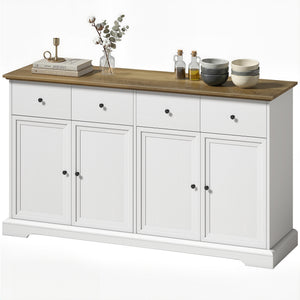 Buffet de cuisine de style campagnard de 55 pouces avec portes à fermeture douce, 2 tiroirs et 2 étagères réglables