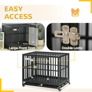 41" Heavy Duty Steel Dog Crate Kennel Pet Cage with Wheels for Convenient Access Anti-Pinching Floor, Black