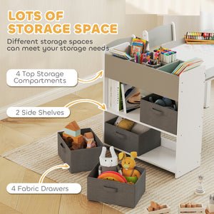 Ensemble table et chaises pour enfants avec étagères de rangement et tiroirs, gris