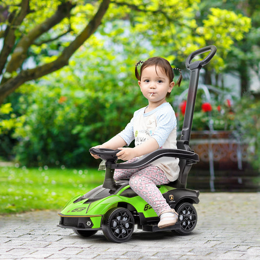 Licensed 3-in-1 Kids Push Car with Safety Guard, Footrest, Horn, Green