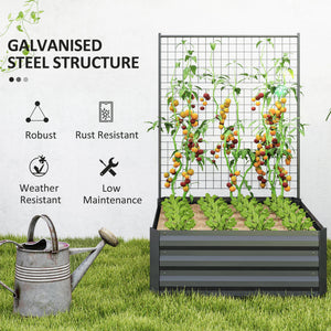Jardinière surélevée galvanisée avec treillis pour plantes grimpantes, bac à fleurs d'extérieur à fond ouvert, gris foncé