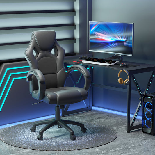 Racing Gaming Office Chair with Swivel Casters, Padded Headrest and Tilt Function, Black