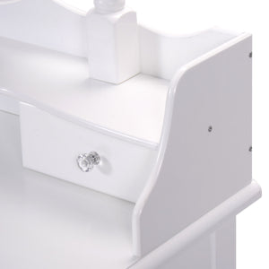 Dressing table set with padded stool, 360° rotating oval mirror and three drawers - White