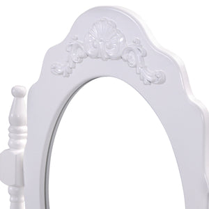 Dressing table set with padded stool, 360° rotating oval mirror and three drawers - White