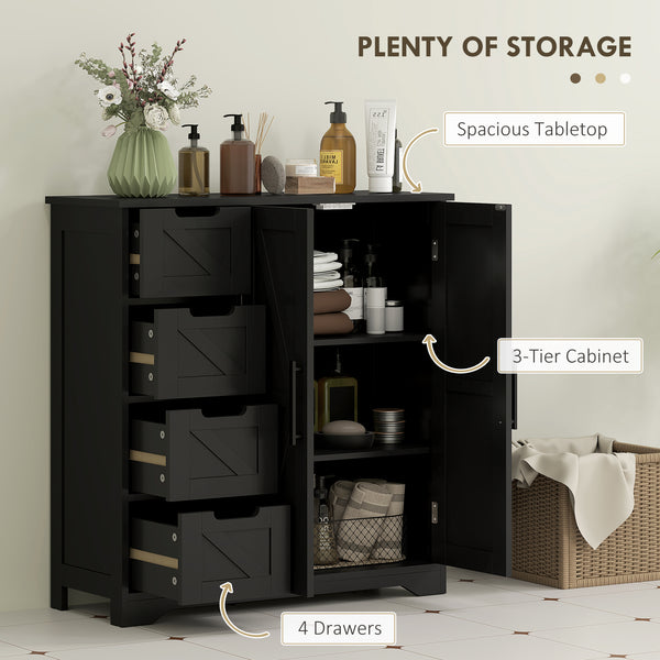 Meuble de salle de bain de style campagnard avec étagère réglable, noir