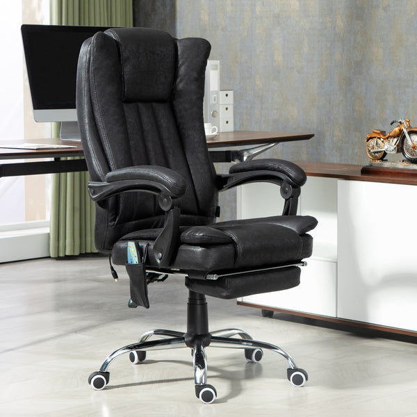 Fauteuil de massage vibrant à 6 points, inclinable en microfibre avec repose-pieds rétractable, noir