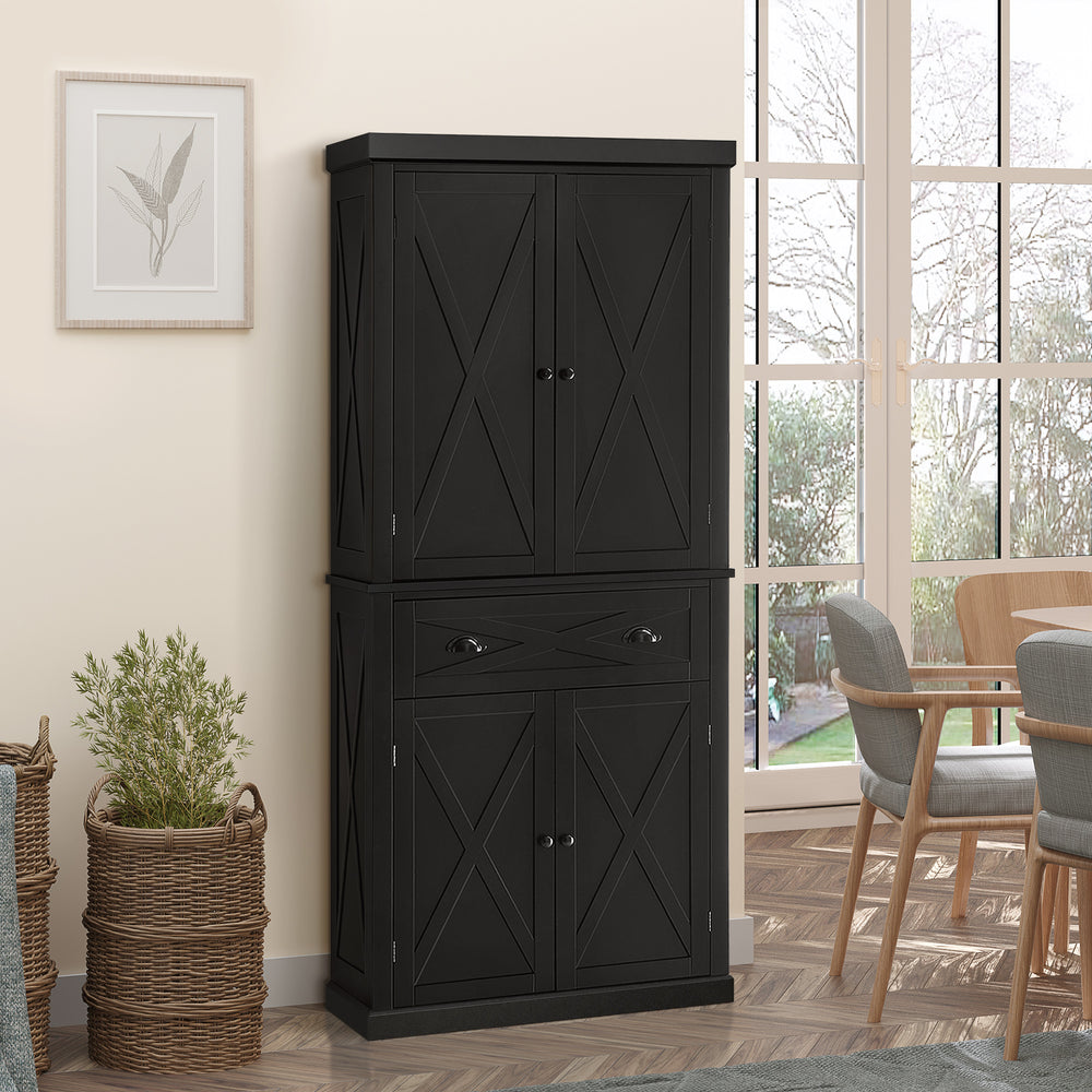 Meuble de rangement avec 4 portes, tiroir et étagères réglables, noir