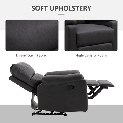 Fauteuil inclinable manuel avec repose-pieds, assise rembourrée, gris foncé