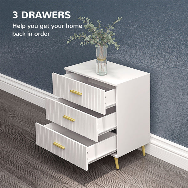 3-drawer chest with aluminium legs and gold handles, white.