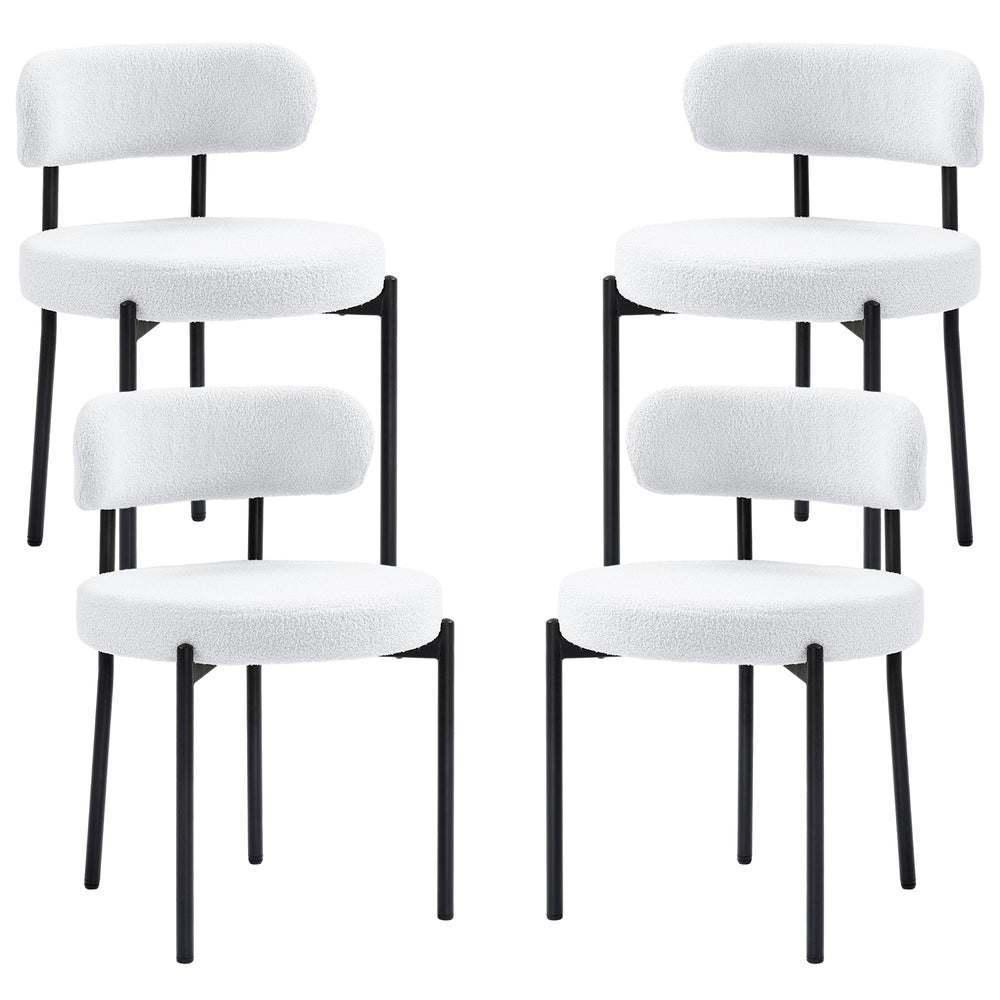 Set of 4 kitchen chairs with fleece upholstery, cream white