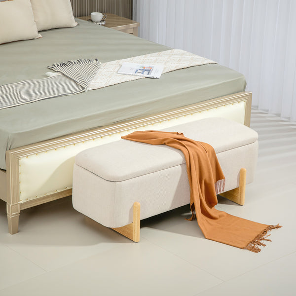 Banc ottoman avec rangement et assise rembourrée – Blanc crème