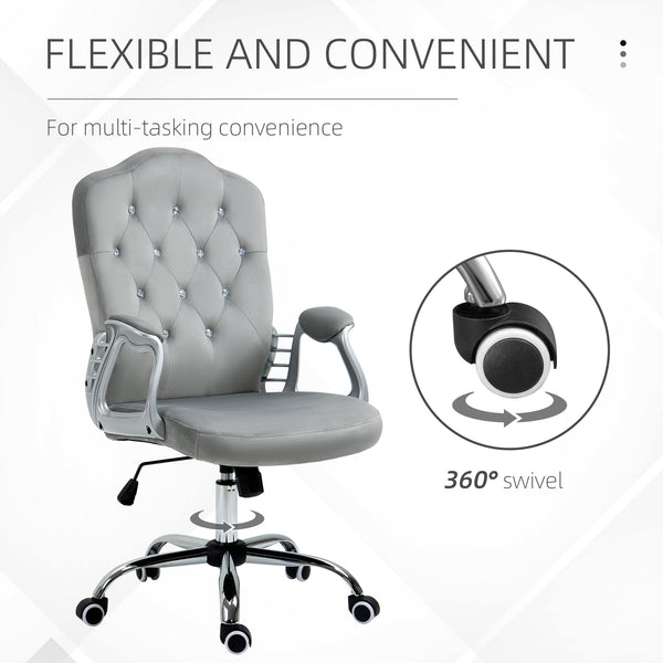 Chaise de bureau en velours avec roulettes pivotantes, grise