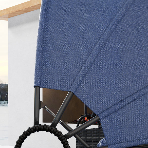 Méridienne d'extérieur 4 pièces avec auvent rétractable, bleu foncé