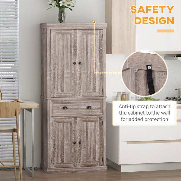 Armoire de cuisine haute avec tiroir et étagères réglables, bois naturel