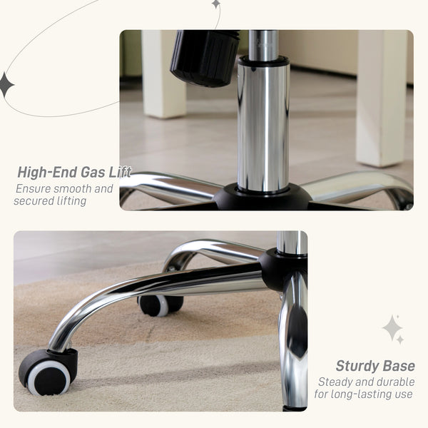 Chaise de bureau en velours avec roulettes pivotantes, hauteur réglable, fonction inclinable, blanc cassé