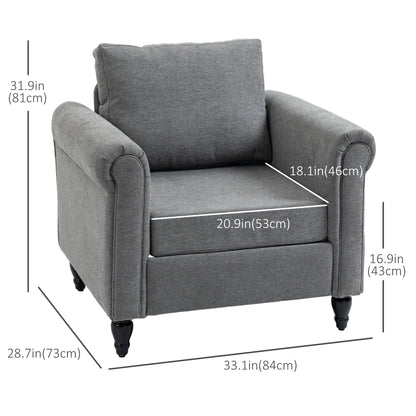 Fauteuil d'appoint rembourré avec accoudoirs, pieds en bois d'hévéa en forme de gourde, gris clair