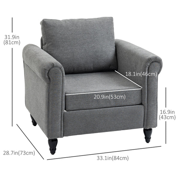 Fauteuil d'appoint rembourré avec accoudoirs etpieds en bois d'hévéa, gris clair