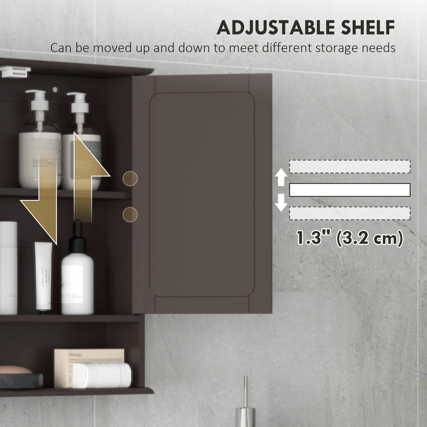 Medicine cabinet with mirror and double doors, dark brown