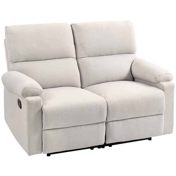 Fauteuil inclinable 2 places avec repose-pieds et dossier divisé, blanc crème