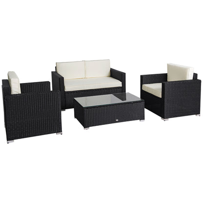 Outsunny 4 Pieces Outdoor Wicker Rattan Sofa Set with Cushions, Luxury Sectional, Coffee Color