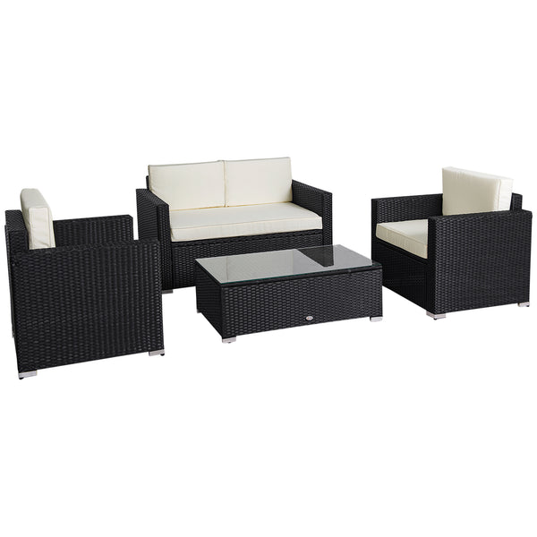 Ensemble de canapés 4 pièces en rotin et osier avec coussins, sectionnel de luxe, couleur café