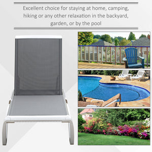 Outdoor Chaise Lounge Chair, Patio Aluminum Tanning Chair with 5-Level Adjustable Back, Portable Wheels, Breathable Mesh Fabric, for Pool, Deck, Garden, Grey