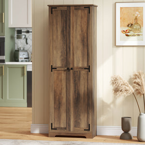 Farmhouse Storage Cabinet with 2 Doors with Adjustable Shelves, Brown Wood Grain