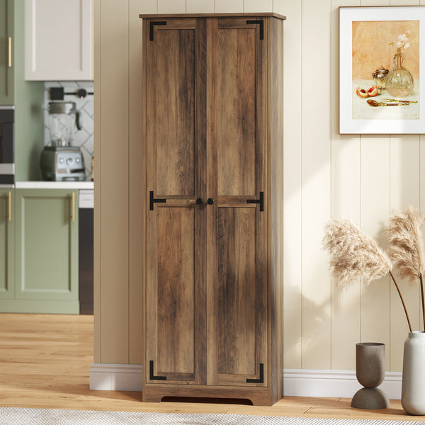 Farmhouse Storage Cabinet with 2 Doors with Adjustable Shelves, Brown Wood Grain