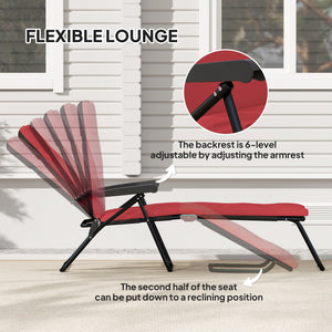 Foldable Lounge Chair, Reclining Patio Sun Lounger with 6-Position Adjustable Back, Wine Red