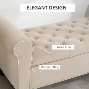 50 Inches Storage Ottoman, Upholstered Bedroom Bench with Rolled Arms and Button Tufted Storage, Beige