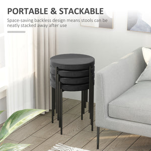 Set of 4 modern stackable stools with metal legs, black