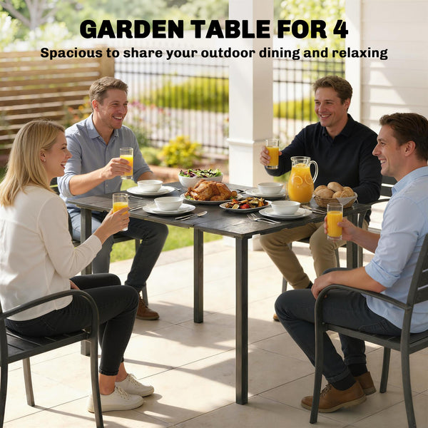 4-person garden table with HDPE top and metal frame,