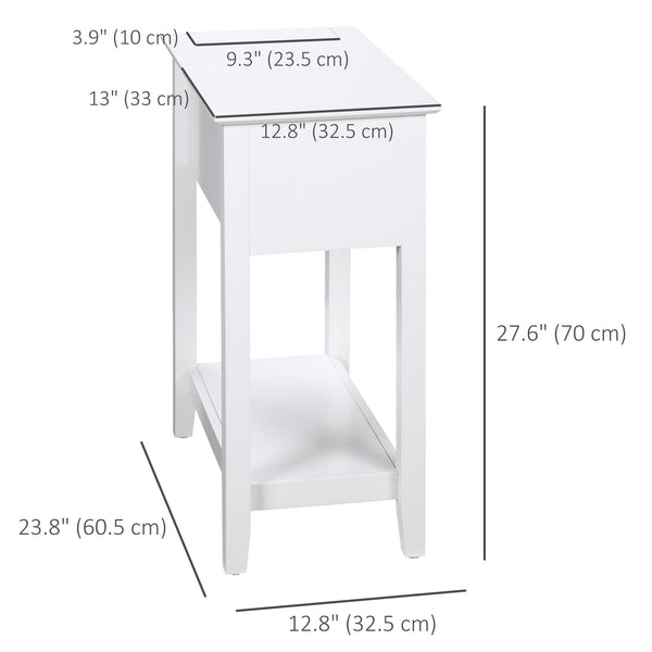 Table d'appoint rabattable avec étagère de rangement et passe-câbles, blanche