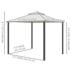 10' x 10' Patio Gazebo Outdoor Pavilion 2 Tire Roof Canopy Shelter Garden Event Party Tent Yard Sun Shade Steel Frame w/ Mosquito Netting Cream White