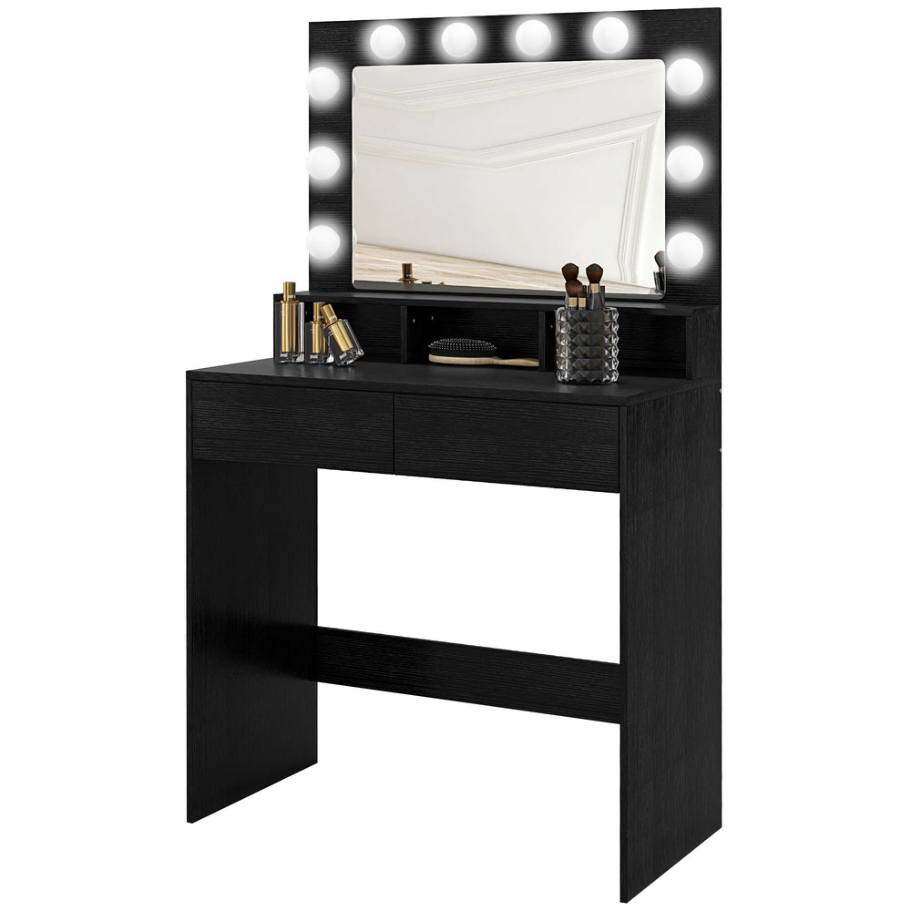 Coiffeuse avec miroir à éclairage LED et tiroirs, noire