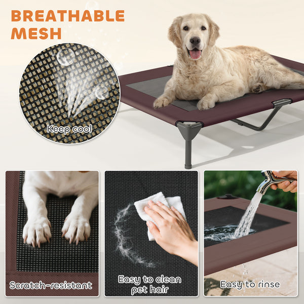 Raised Dog Bed with Canopy, Steel Frame, and Washable Mesh, Coffee Color