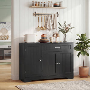 44" Modern Kitchen Storage Cabinet with Drawer, Adjustable Shelves, Small Kitchen Pantry with Door Racks, Black